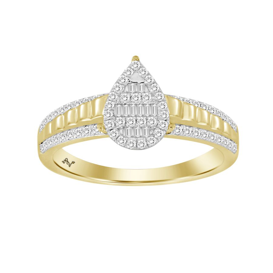 LADIES RING 0.25CT ROUND/BAGUETTE DIAMOND 10K YELLOW GOLD - Image 1