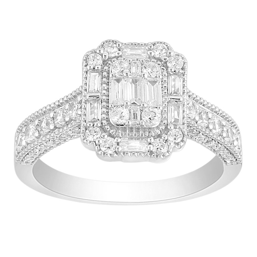 LADIES RING 1.00CT ROUND/BAGUETTE DIAMOND 14K WHITE GOLD - Image 1