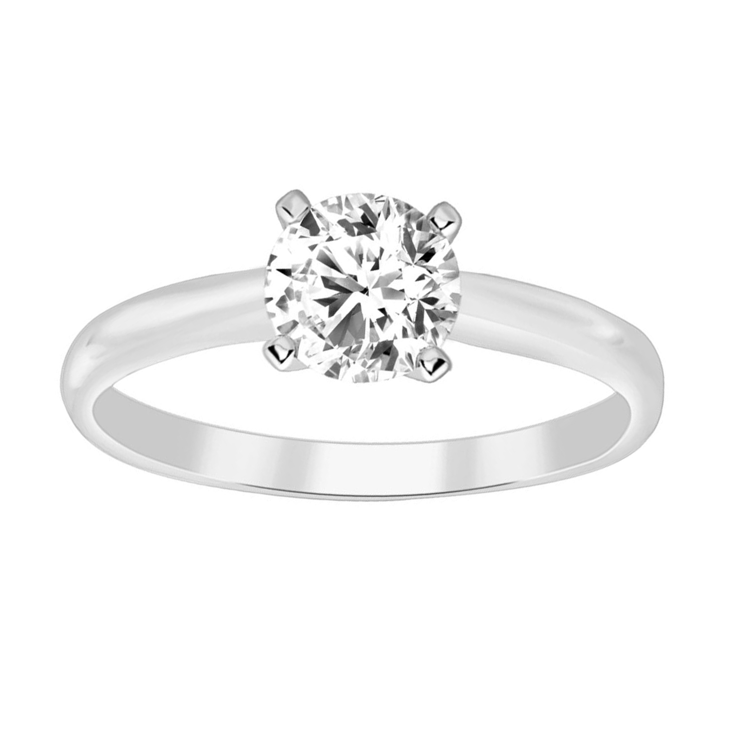 LADIES SOLITAIRE RING 0.50CT ROUND DIAMOND 14K WHITE GOLD - Image 1
