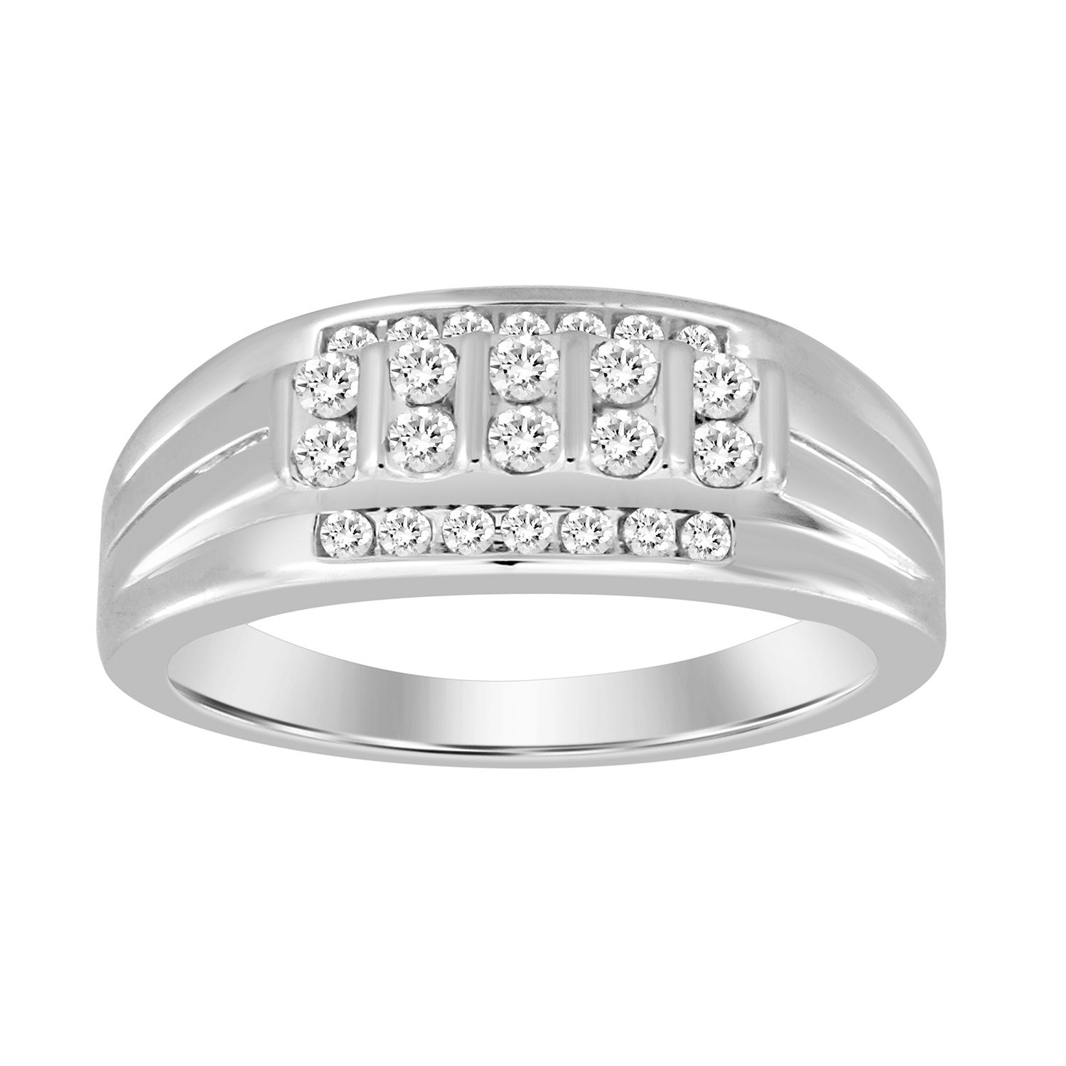 MEN'S BAND 0.50CT ROUND DIAMOND 10K WHITE GOLD - Image 1