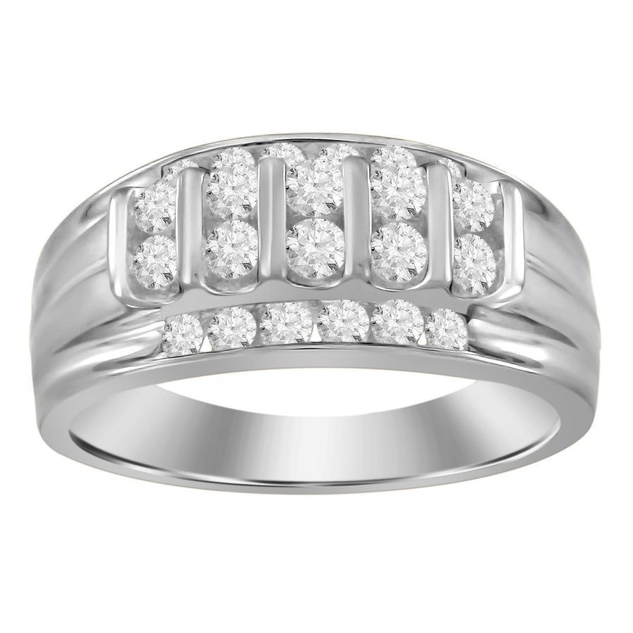 MEN'S BAND 1.00CT ROUND DIAMOND 10K WHITE GOLD - Image 1