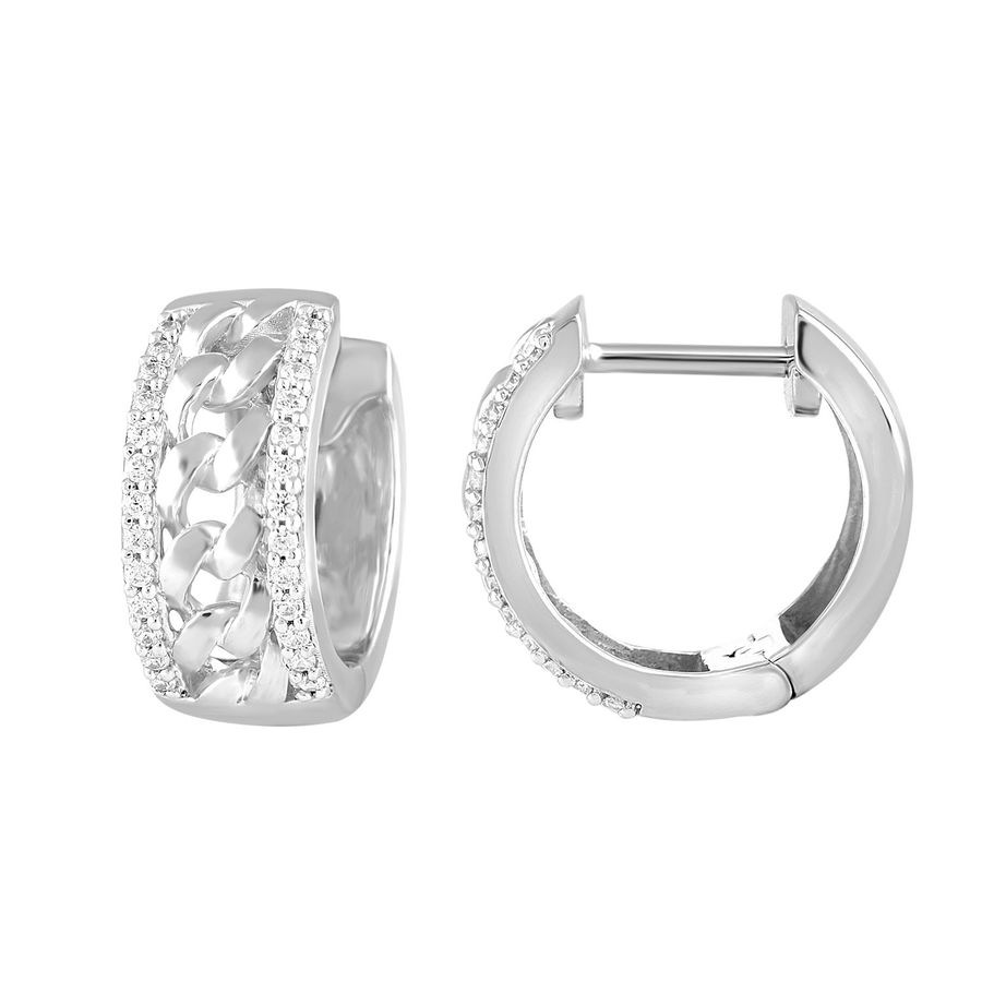 MEN'S HOOPS EARRINGS 0.20CT ROUND DIAMOND 10K WHITE GOLD - Image 1
