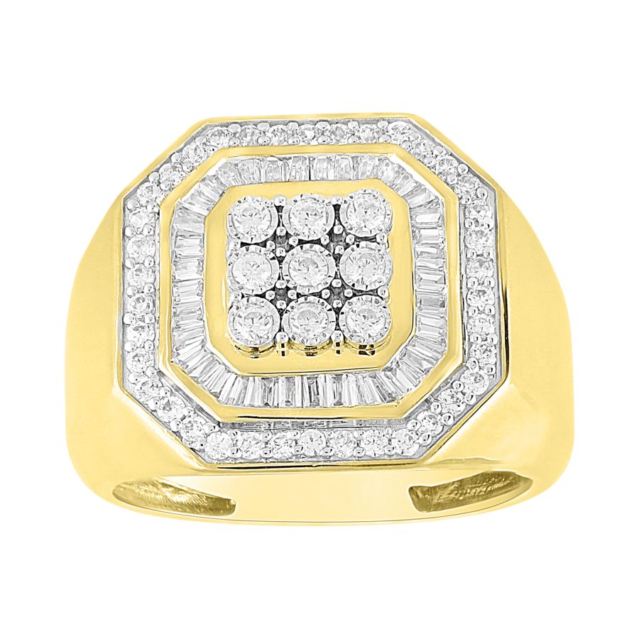 MEN'S RING 1.00CT ROUND/BAGUETTE DIAMOND 10K YELLOW GOLD - Image 1