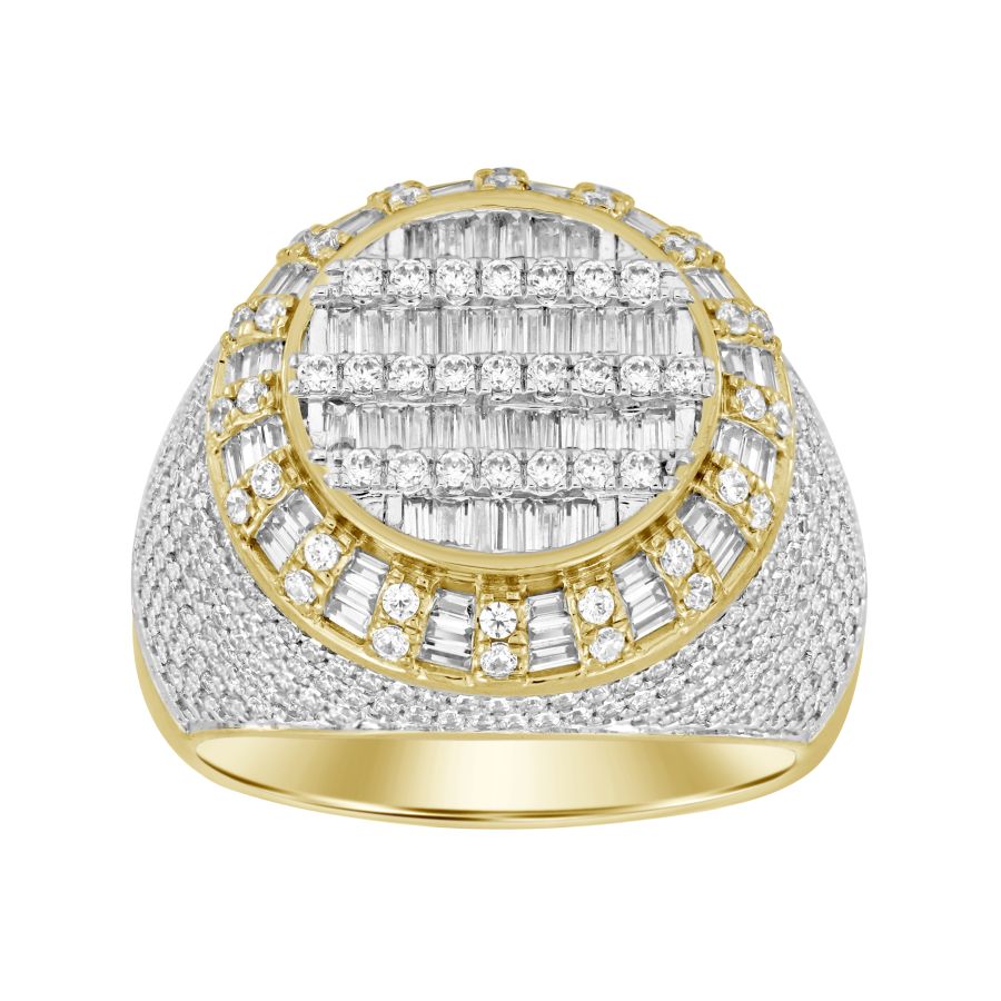 MEN'S RING 2.00CT ROUND/BAGUETTE DIAMOND 10K YELLOW GOLD - Image 1