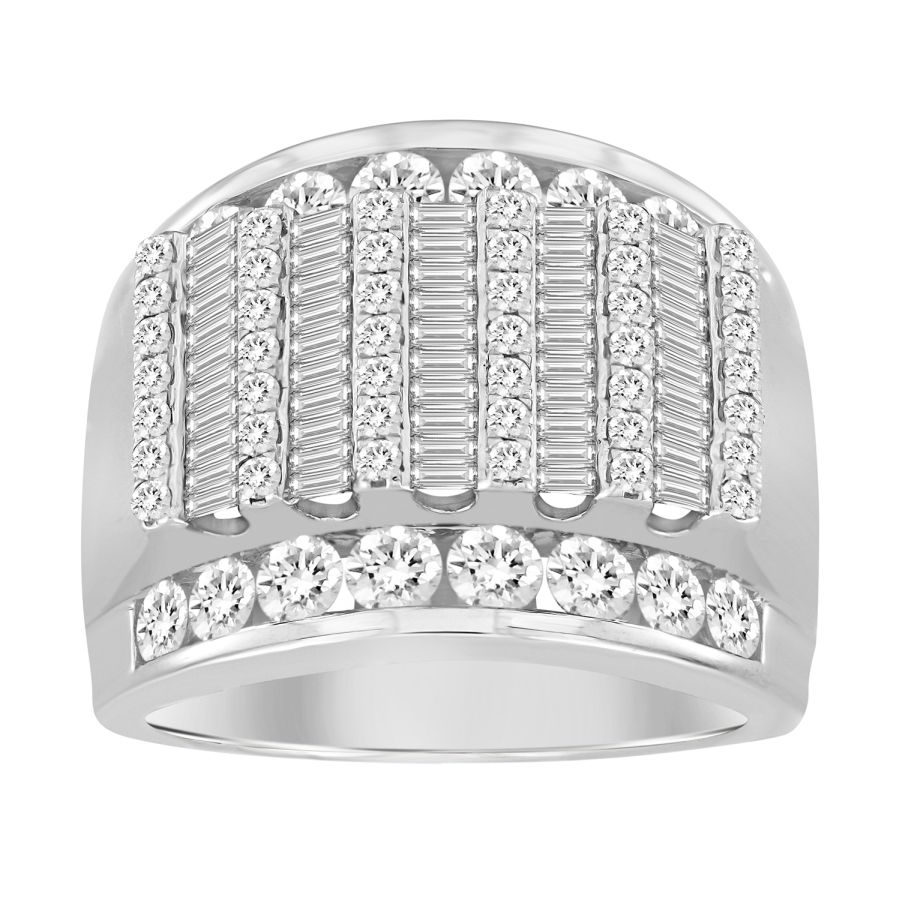 MEN'S RING 3.00CT ROUND/BAGUETTE DIAMOND 10K WHITE GOLD - Image 1