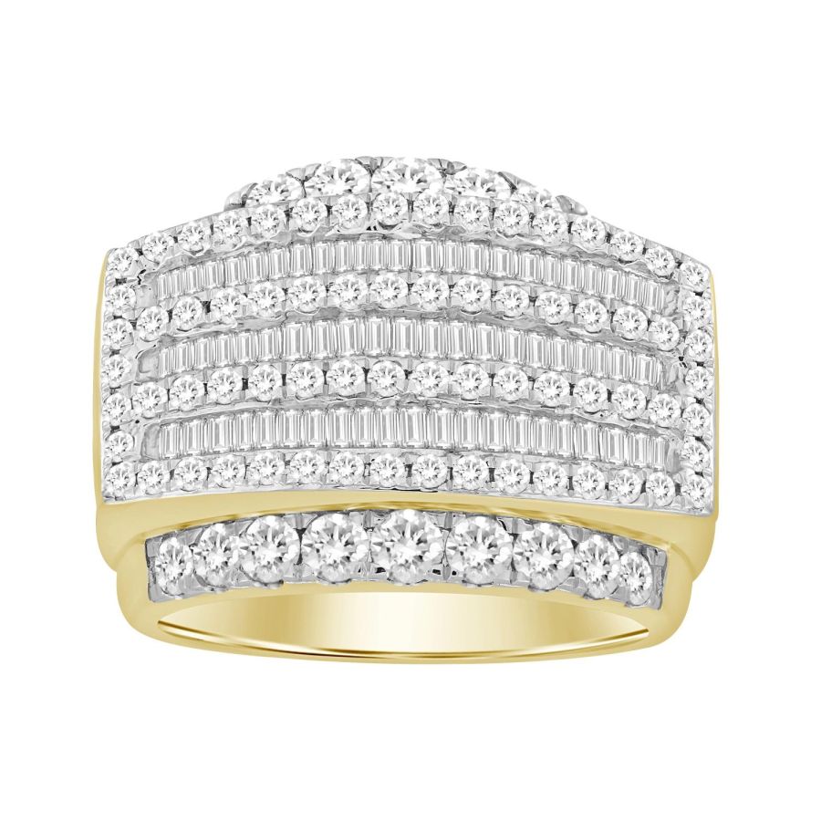 MEN'S RING 3.00CT ROUND/BAGUETTE DIAMOND 10K YELLOW GOLD - Image 1