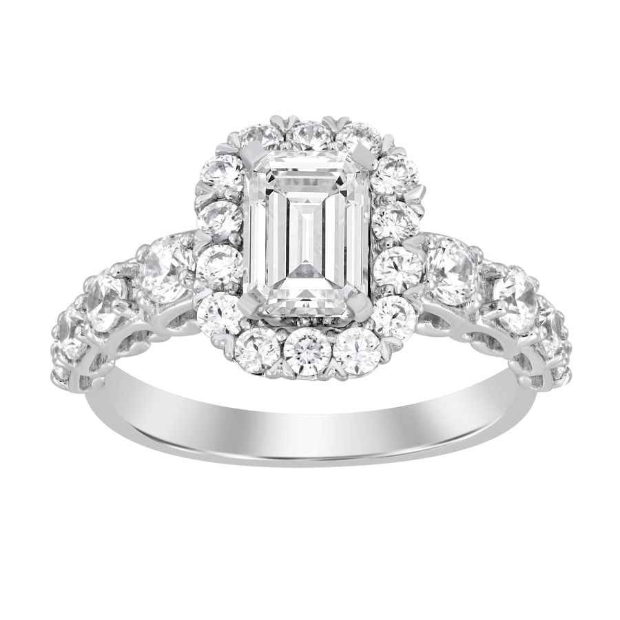LADIES SEMI MOUNT RING 1.00CT ROUND DIAMOND 14K WHITE GOLD (CENTER STONE 1.00CT EMERALD DIAMOND) - Image 1
