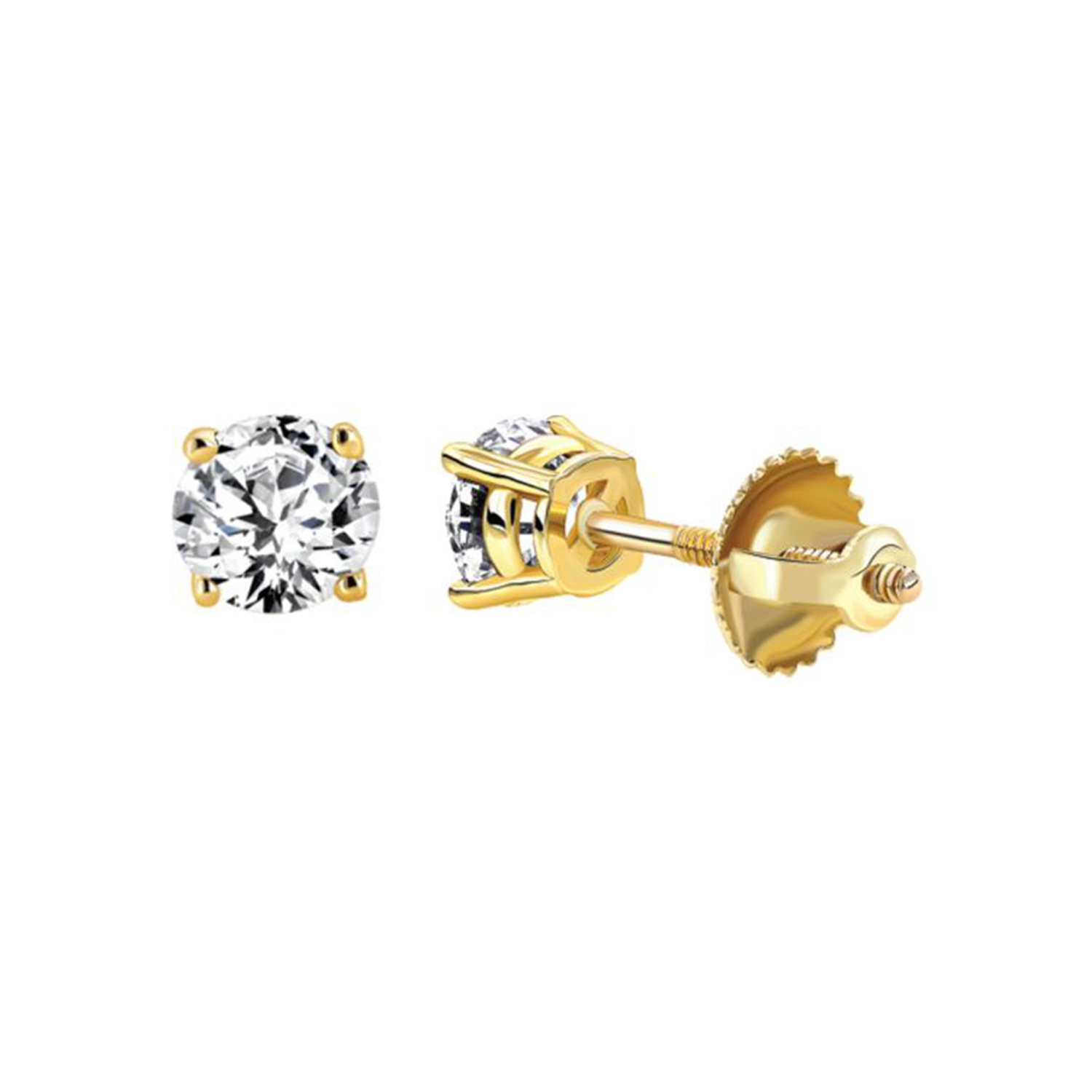 LADIES SOLITAIRE EARRINGS 0.15CT ROUND DIAMOND 14K YELLOW GOLD - Image 1