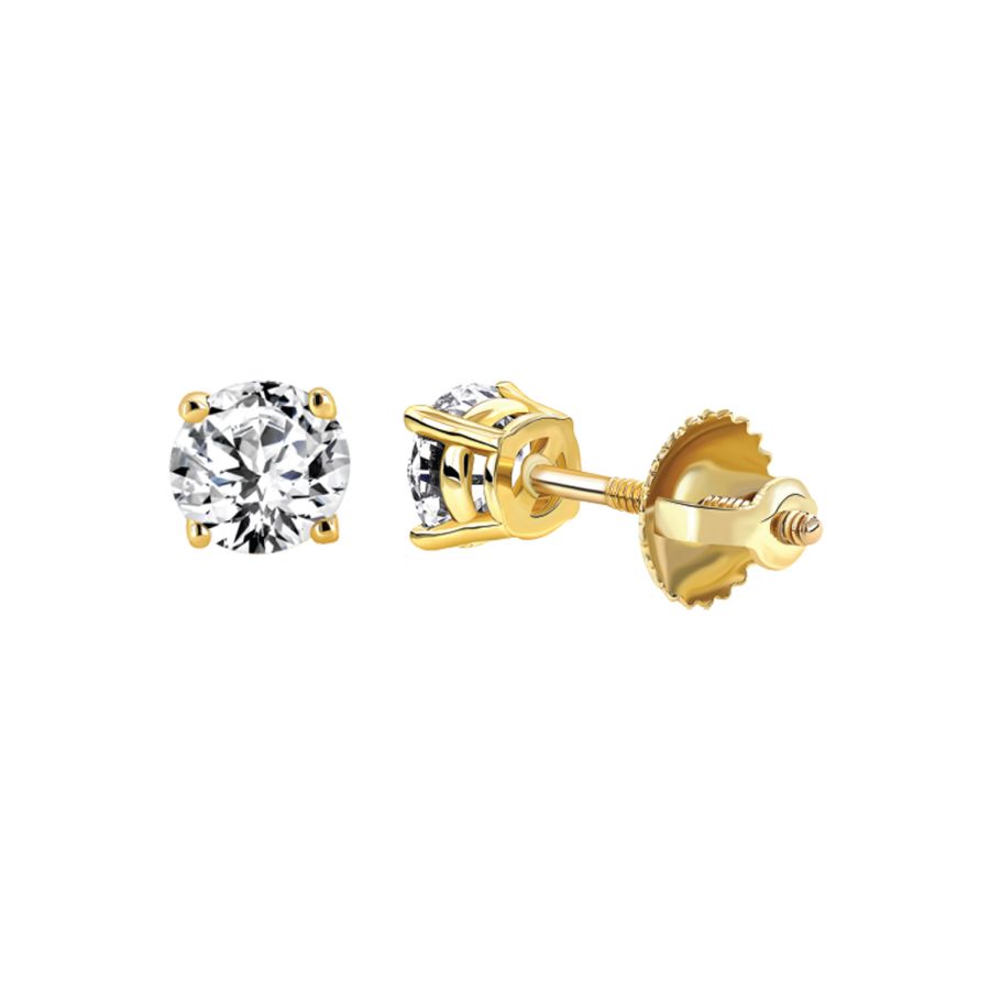 LADIES SOLITAIRE EARRINGS 0.50CT ROUND DIAMOND 14K YELLOW GOLD - Image 1