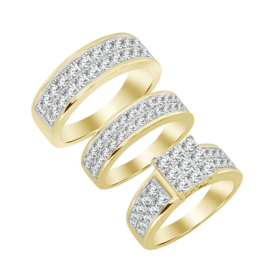 LADIES TRIOS SET 3.00CT ROUND DIAMOND 10K YELLOW GOLD - Image 1