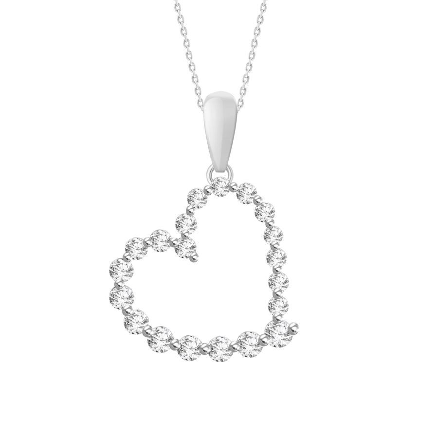 LADIES HEART PENDANT 0.25CT ROUND DIAMOND 14K WHITE GOLD - Image 1
