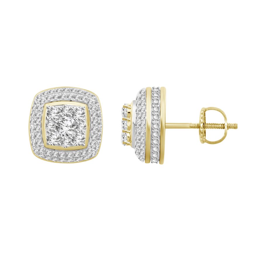 LADIES STUD EARRINGS 1.00CT ROUND DIAMOND 10K YELLOW GOLD - Image 1