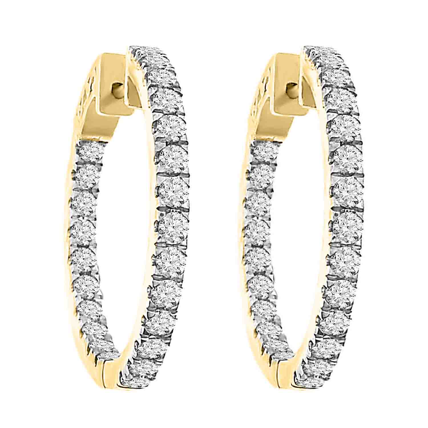 LADIES HOOP EARRINGS 2.00CT ROUND DIAMOND 14K YELLOW GOLD (SI QUALITY) - Image 1