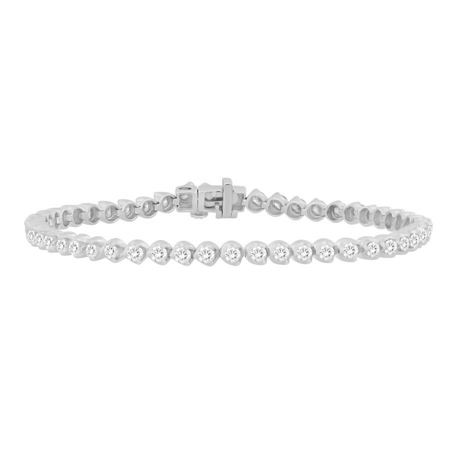 LADIES BRACELET 3.00CT ROUND DIAMOND 10K WHITE GOLD - Image 1