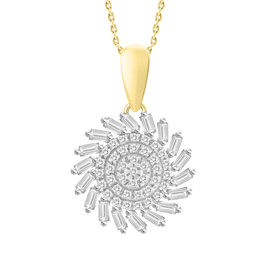 LADIES PENDANT WITH CHAIN 0.25CT ROUND/BAGUETTE DIAMOND 10K YELLOW GOLD - Image 1