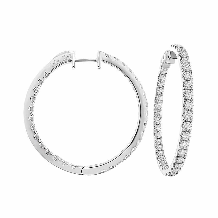 LADIES HOOP EARRINGS 5.00CT ROUND DIAMOND 10K WHITE GOLD - Image 1