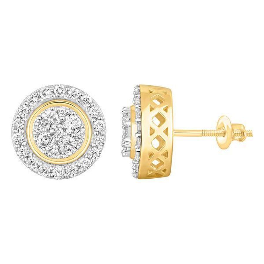 LADIES STUD EARRINGS 1.00CT ROUND DIAMOND 10K YELLOW GOLD - Image 1