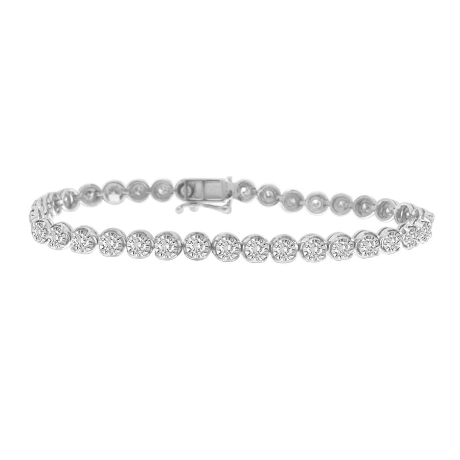 LADIES BRACELET 1.00CT ROUND DIAMOND 10K WHITE GOLD - Image 1