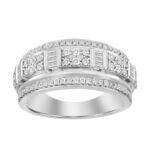 MEN'S RING 1.00CT ROUND/BAGUETTE DIAMOND 14K WHITE GOLD