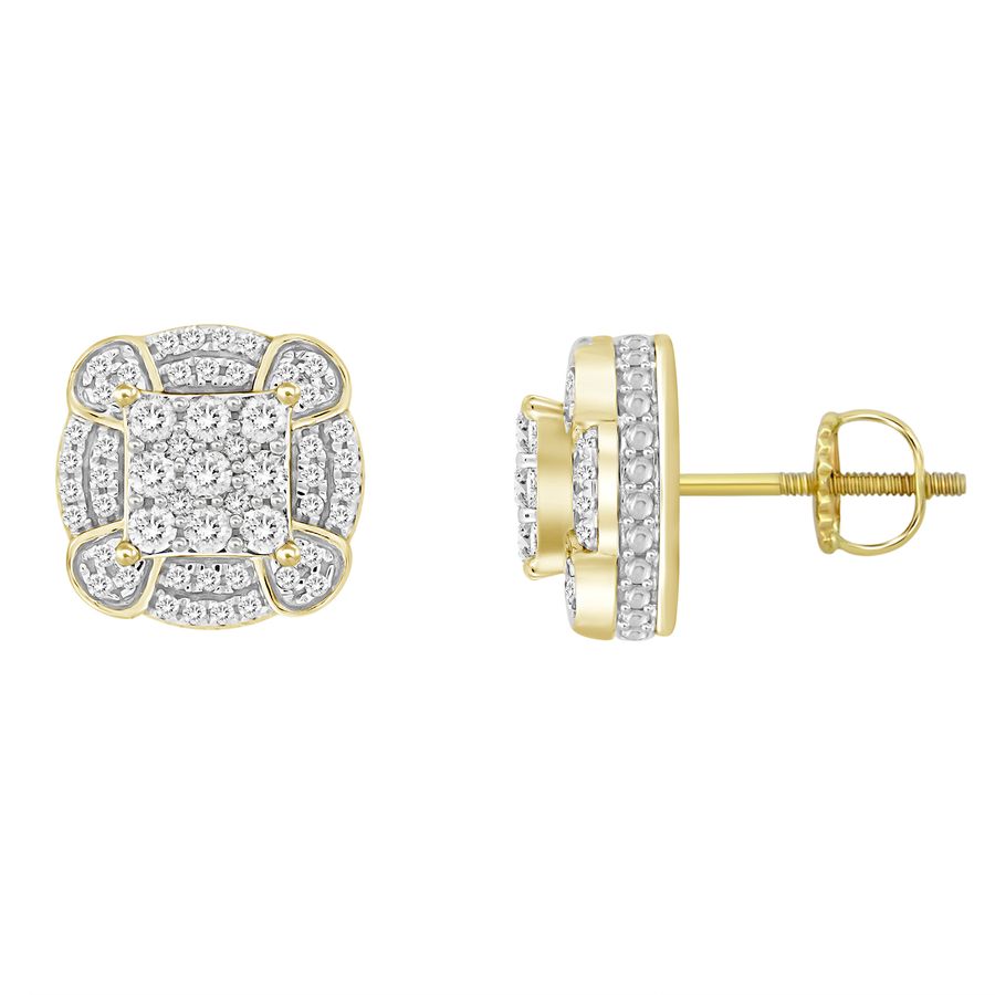 LADIES STUD EARRINGS 0.50CT ROUND DIAMOND 10K YELLOW GOLD - Image 1