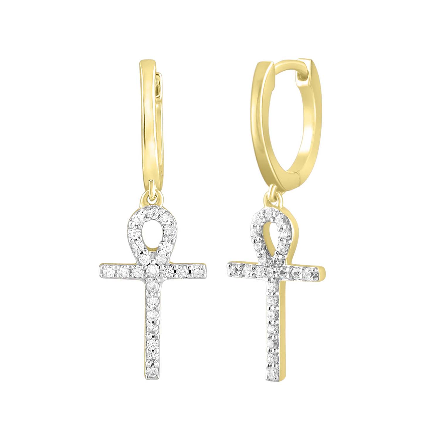 MEN'S HOOP EARRINGS 0.25CT ROUND DIAMOND 10K YELLOW GOLD - Image 1