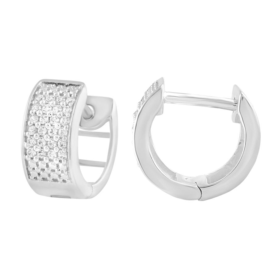 MEN'S HOOP EARRINGS 0.15CT ROUND DIAMOND 10K WHITE GOLD - Image 1