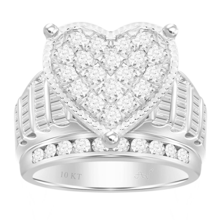 LADIES RING 3.00CT ROUND/BAGUETTE DIAMOND 10K WHITE GOLD - Image 1
