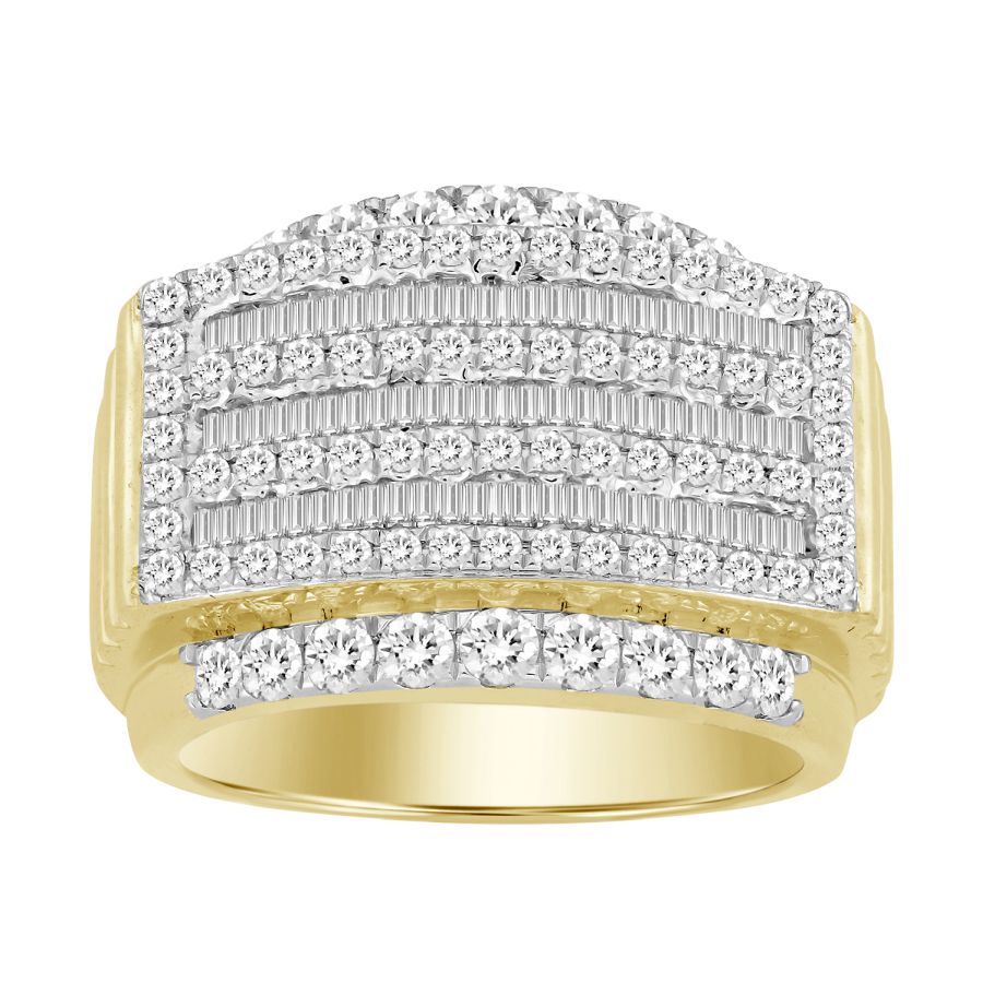 MEN'S RING 2.00CT ROUND/BAGUETTE DIAMOND 10K YELLOW GOLD - Image 1