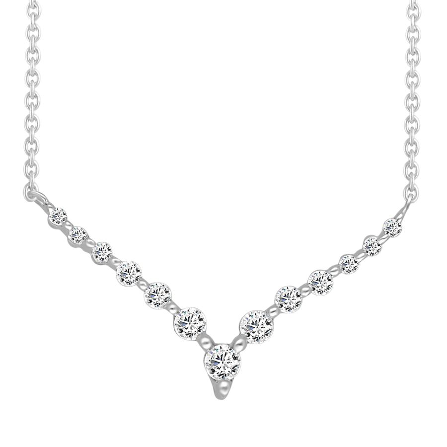 LADIES NECKLACE 0.25CT ROUND DIAMOND 14K WHITE GOLD - Image 1