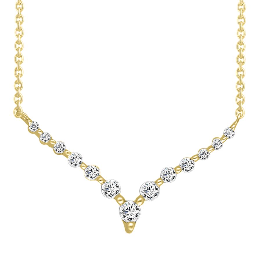 LADIES NECKLACE 0.25CT ROUND DIAMOND 14K YELLOW GOLD - Image 1