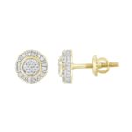 MEN'S STUD EARRINGS 0.25CT ROUND/BAGUETTE DIAMOND 10K YELLOW GOLD