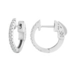 LADIES HOOP EARRINGS 0.15CT ROUND DIAMOND 10K WHITE GOLD
