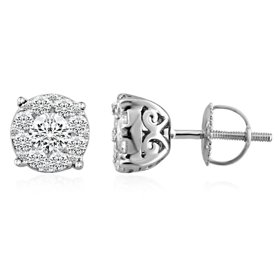 LADIES EARRINGS 0.50CT ROUND DIAMOND 14K WHITE GOLD (SI QUALITY) - Image 1