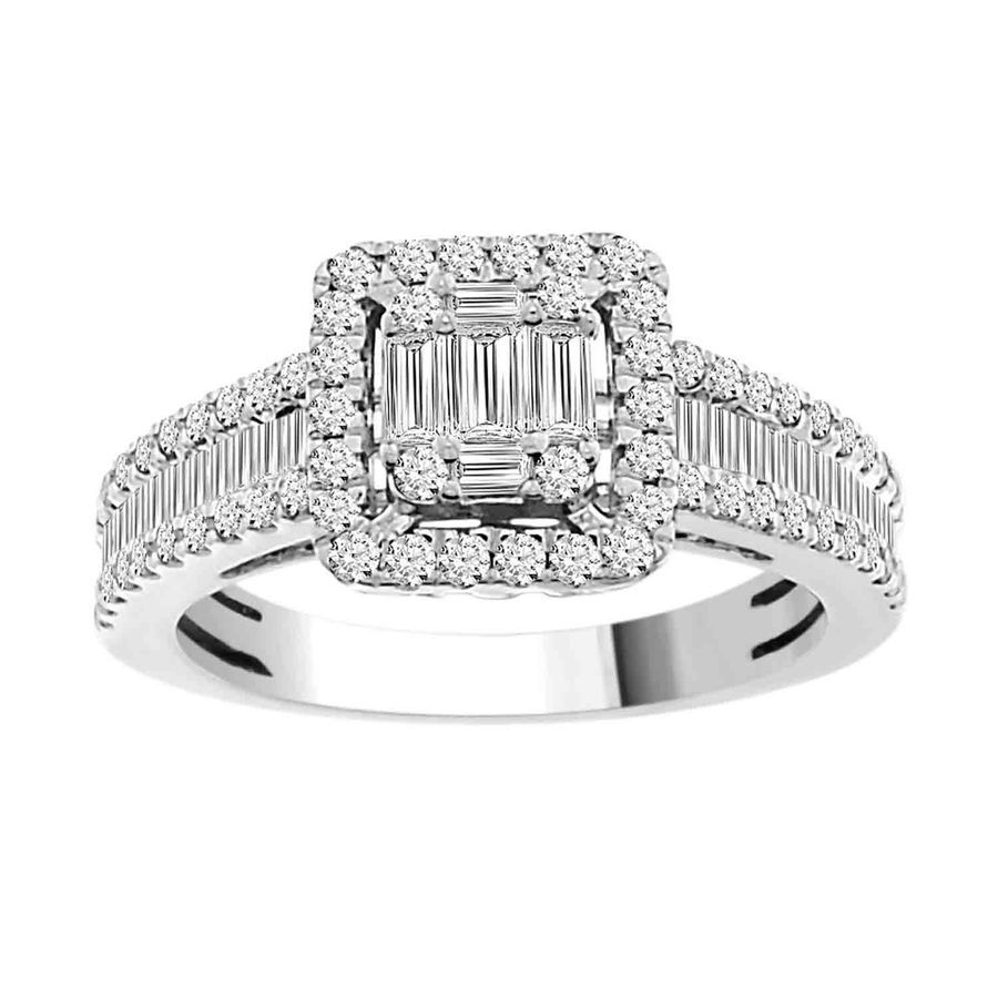 LADIES RING 1.00CT ROUND/BAGUETTE DIAMOND 14K WHITE GOLD - Image 1