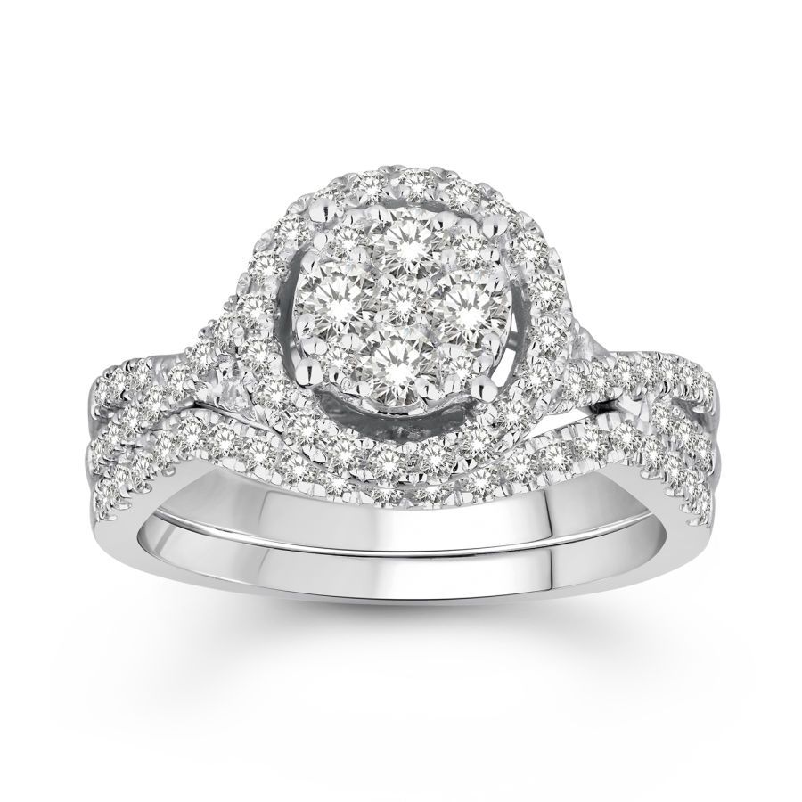 LADIES BRIDAL SET 1.00CT ROUND DIAMOND 14K WHITE GOLD - Image 1