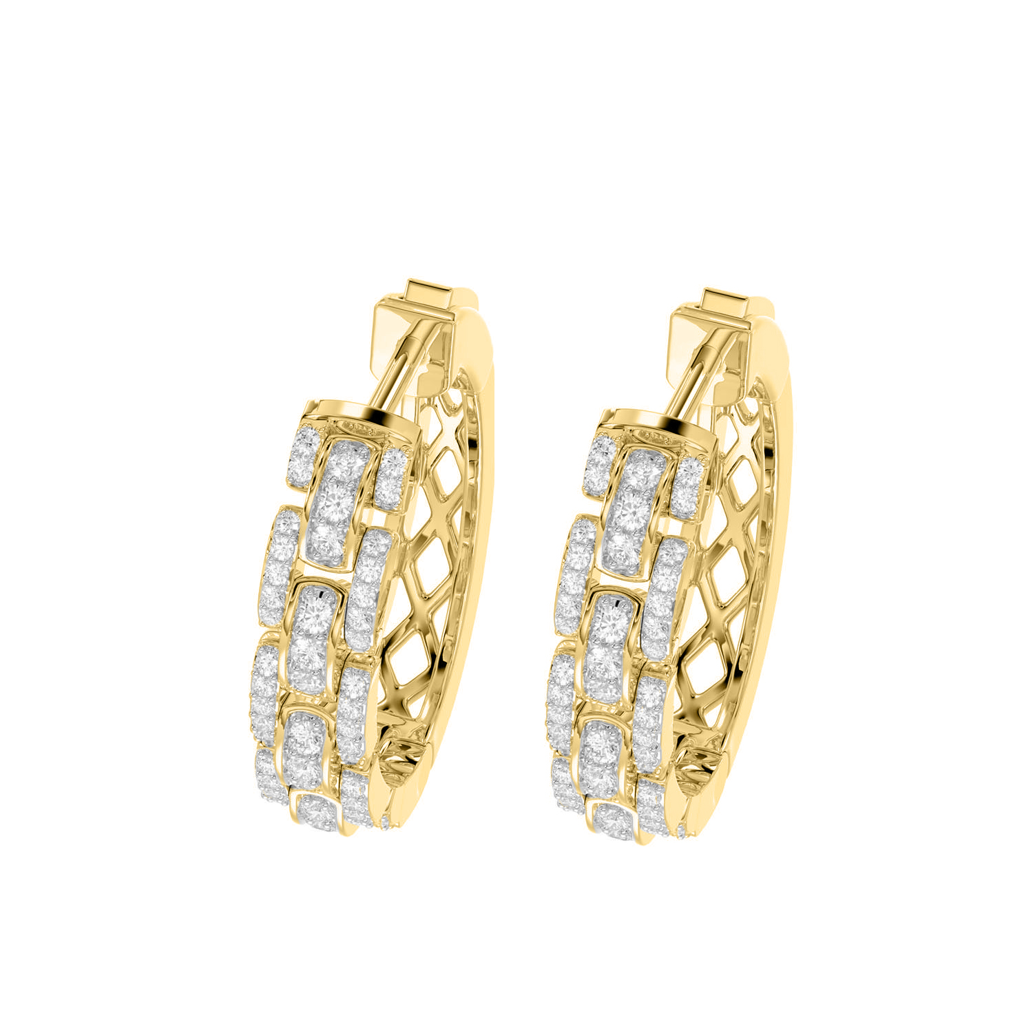 LADIES HOOPS EARRING 1.00CT ROUND DIAMOND 14K YELLOW GOLD - Image 1