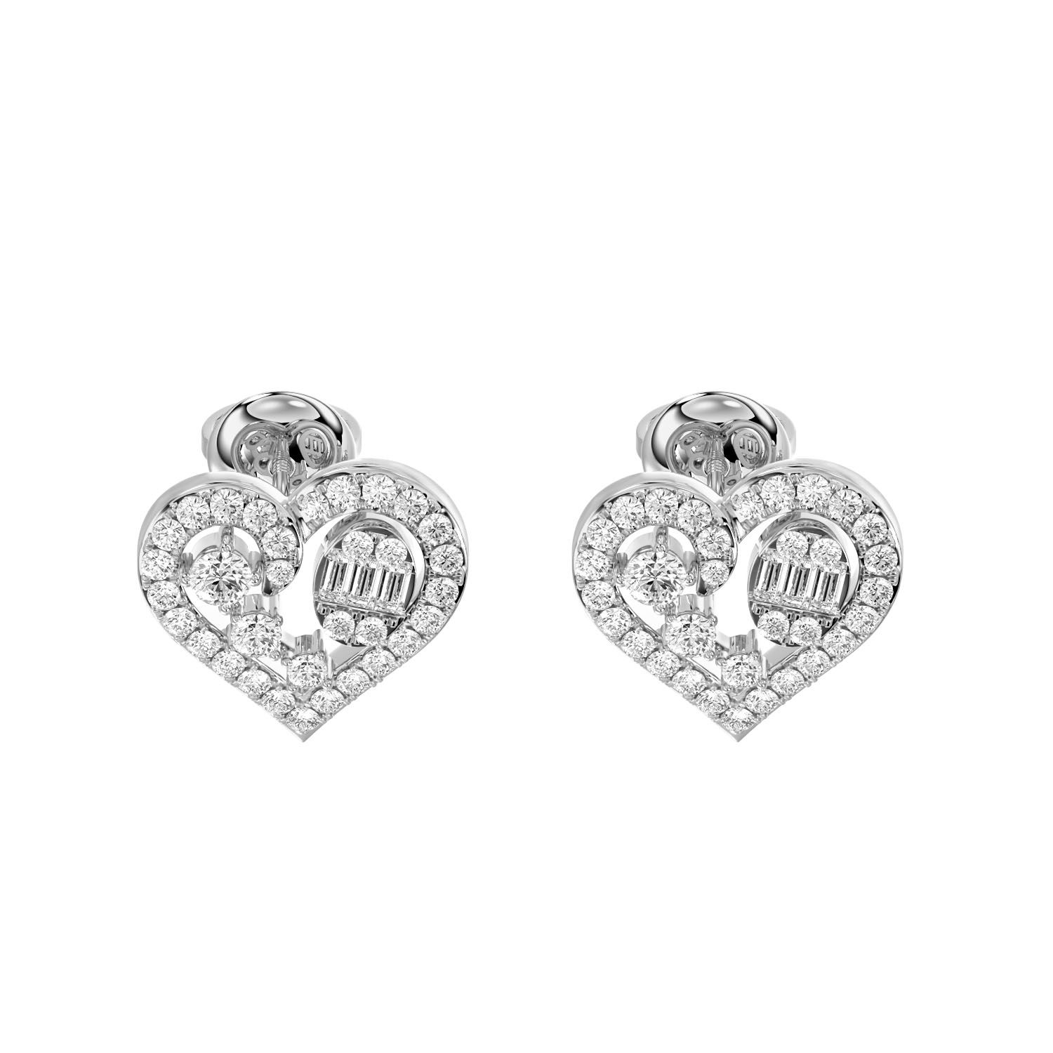 LADIES EARRINGS 0.75CT ROUND/BAGUETTE DIAMOND 14K WHITE GOLD - Image 1