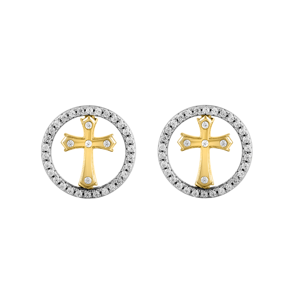LADIES EARRINGS 0.25CT ROUND DIAMOND 14K YELLOW GOLD - Image 1