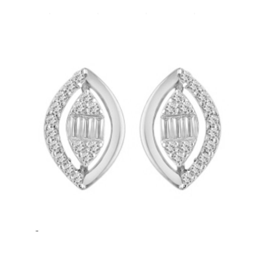 LADIES EARRING 0.32CT BAGUETTE/ROUND DIAMOND 14K WHITE GOLD - Image 1