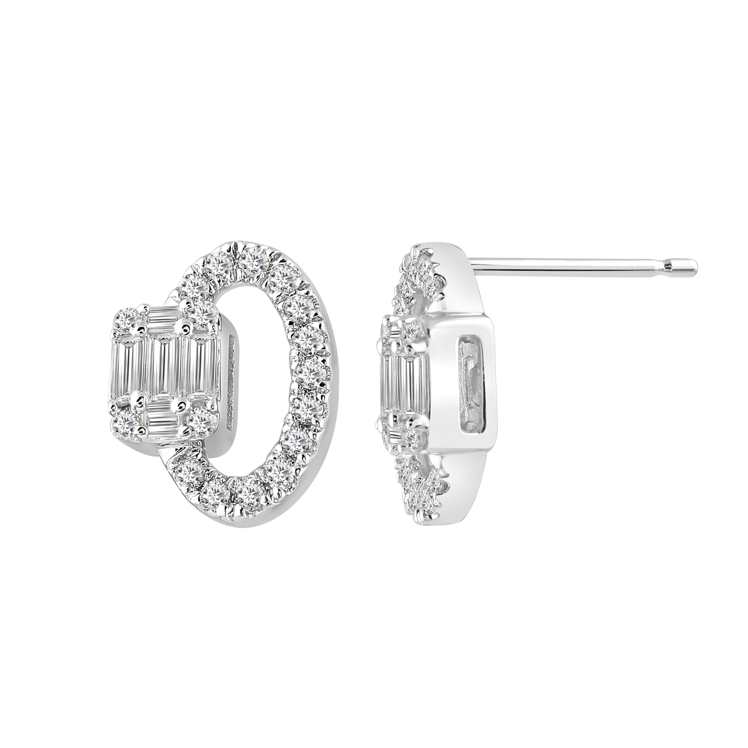 LADIES EARRING 0.50CT BAGUETTE/ROUND DIAMOND 14K WHITE GOLD - Image 1