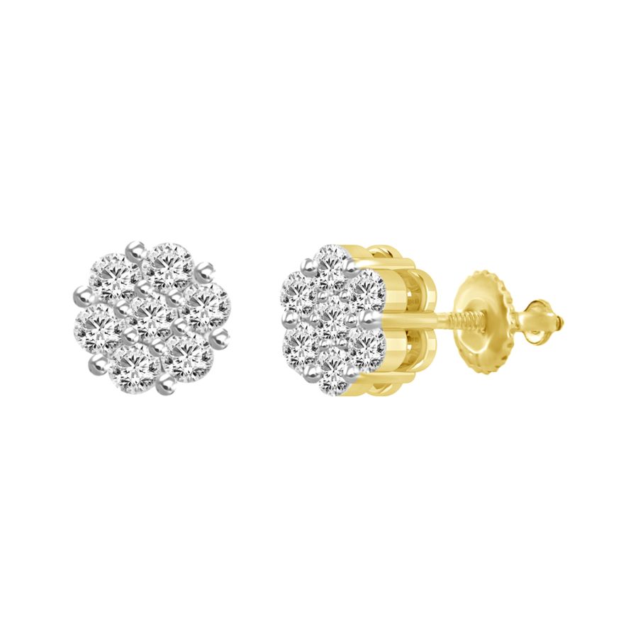 LADIES FLOWER EARRINGS 0.50CT ROUND DIAMOND 14K YELLOW GOLD - Image 1