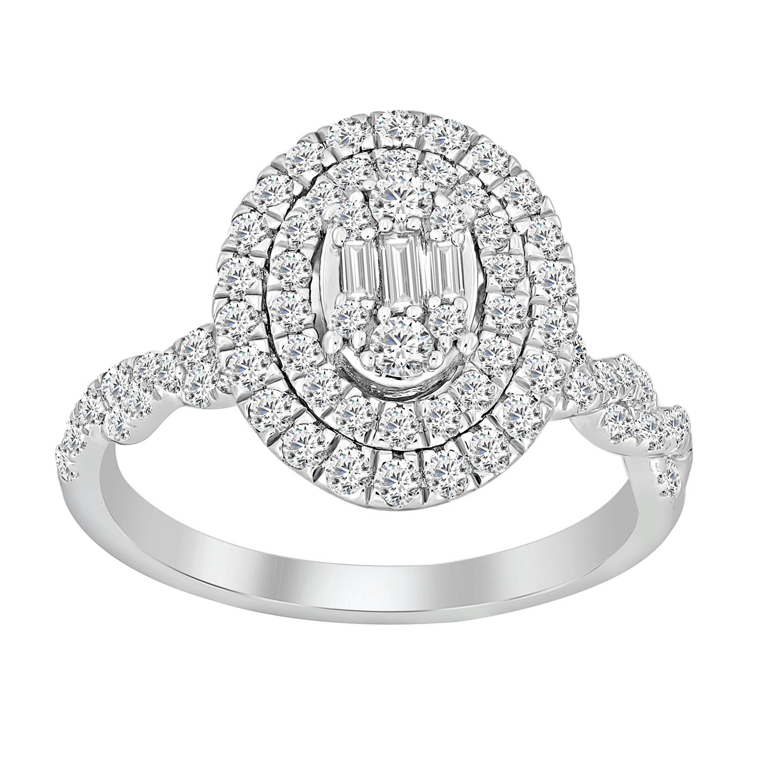 LADIES RING 0.75CT ROUND/BAGUETTE DIAMOND 14K WHITE GOLD - Image 1