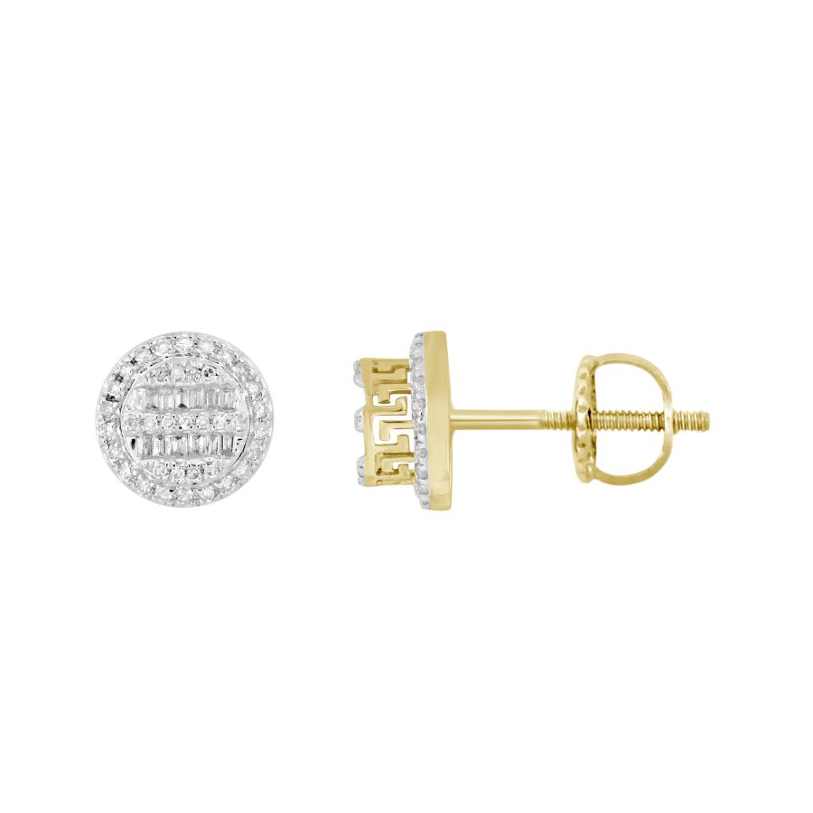 LADIES EARRINGS 0.33CT ROUND/BAGUETTE DIAMOND 10K YELLOW GOLD - Image 1