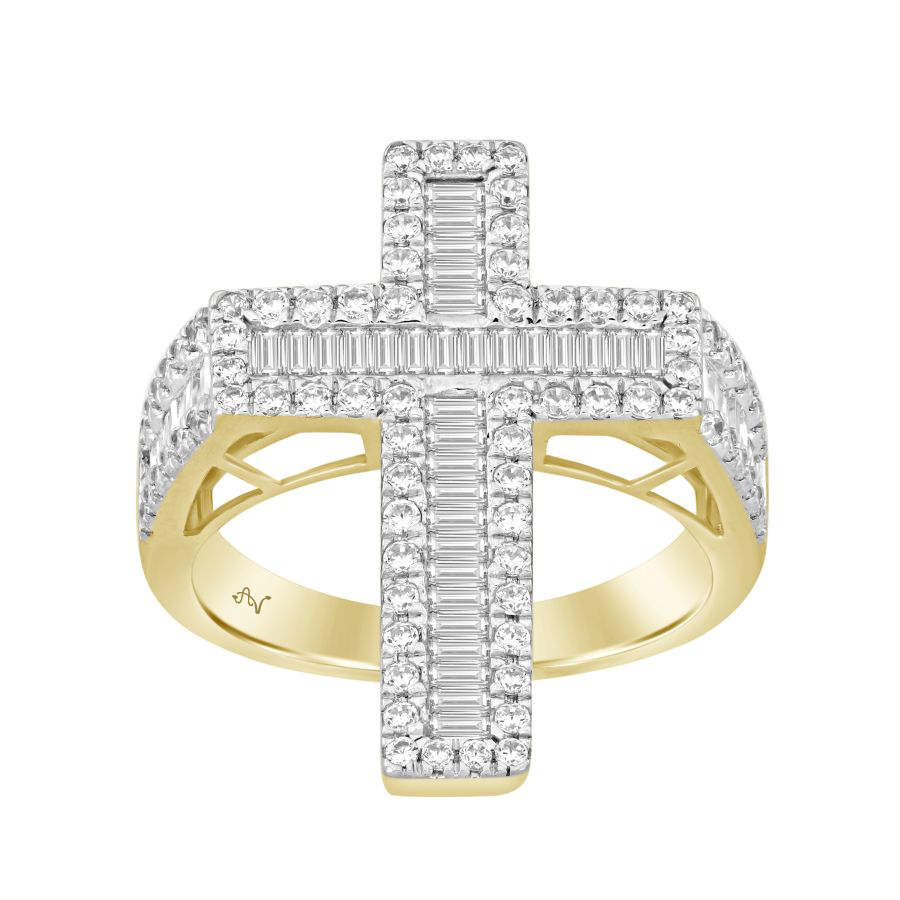 MEN'S RING 1.65CT ROUND/BAGUETTE DIAMOND 10K YELLOW GOLD - Image 1
