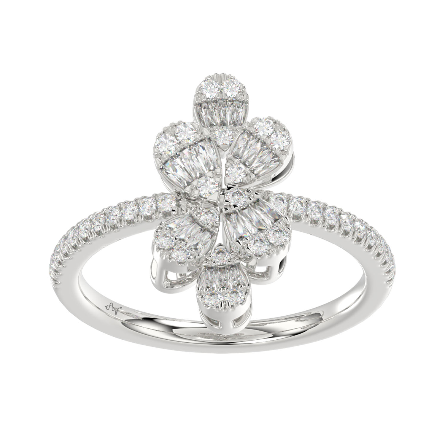 LADIES RING 0.50CT ROUND/BAGUETTE DIAMOND 14K WHITE GOLD - Image 1