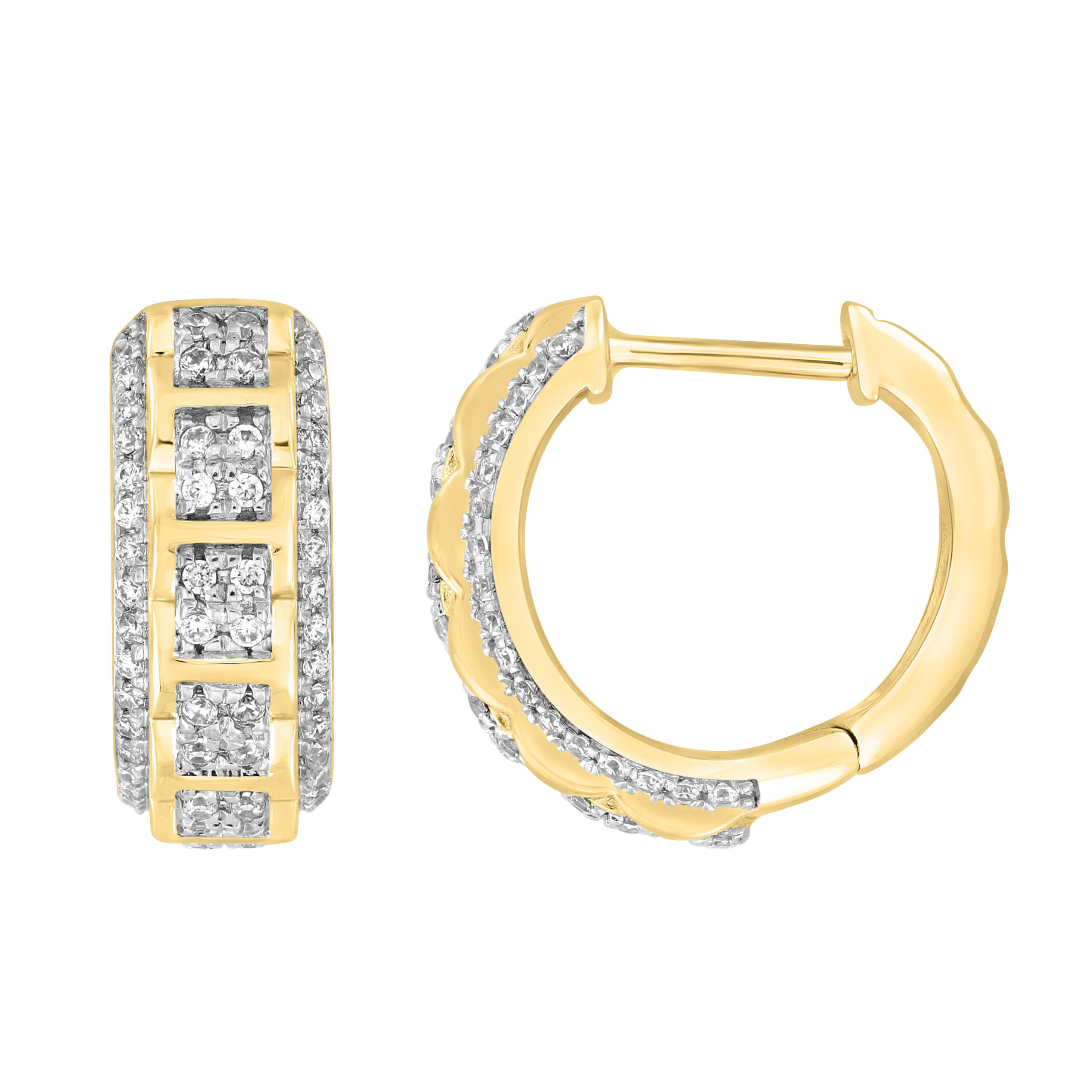 LADIES HOOPS EARRINGS 0.33CT ROUND DIAMOND 10K YELLOW GOLD - Image 1