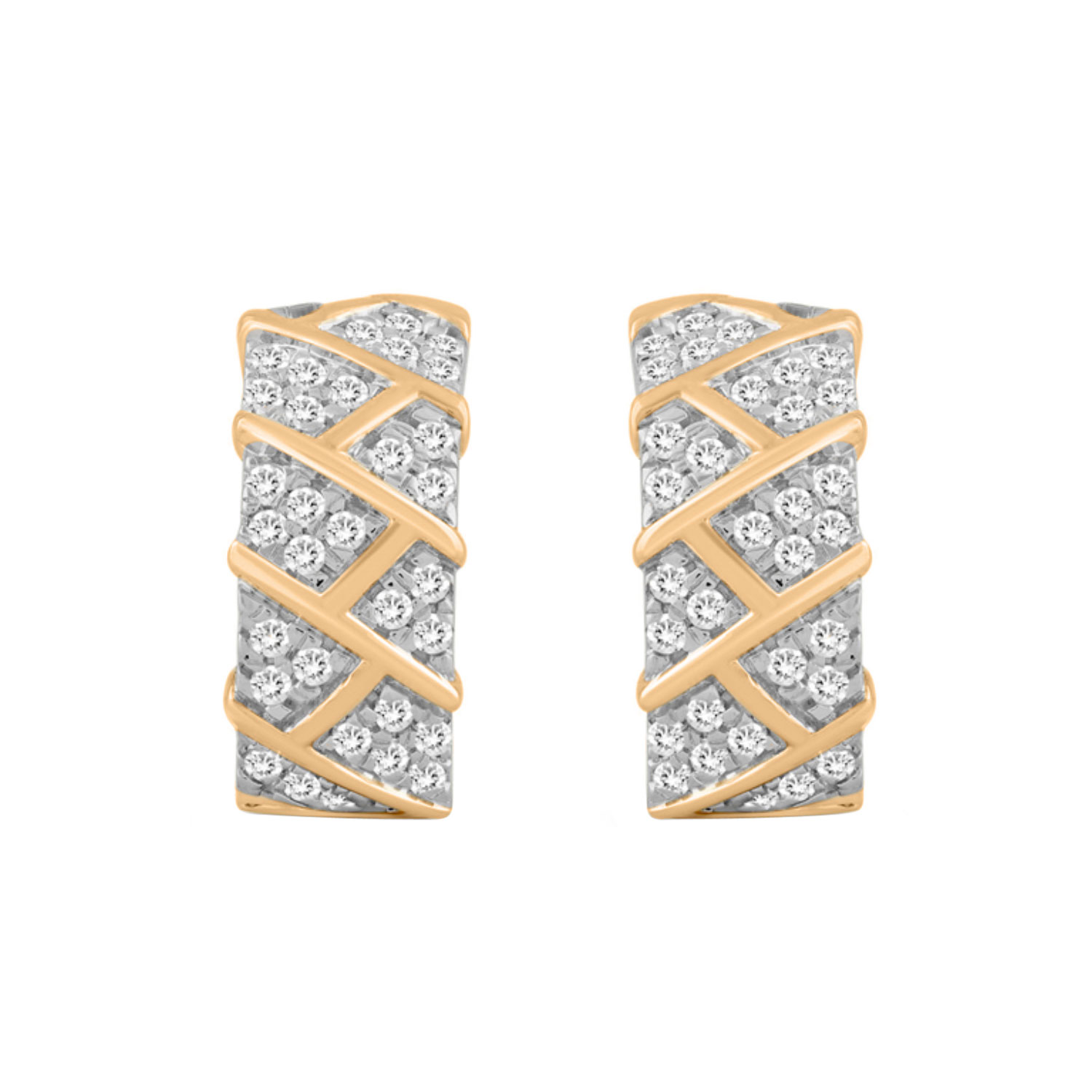 LADIES HOOPS EARRINGS 0.50CT ROUND DIAMOND 10K YELLOW GOLD - Image 1