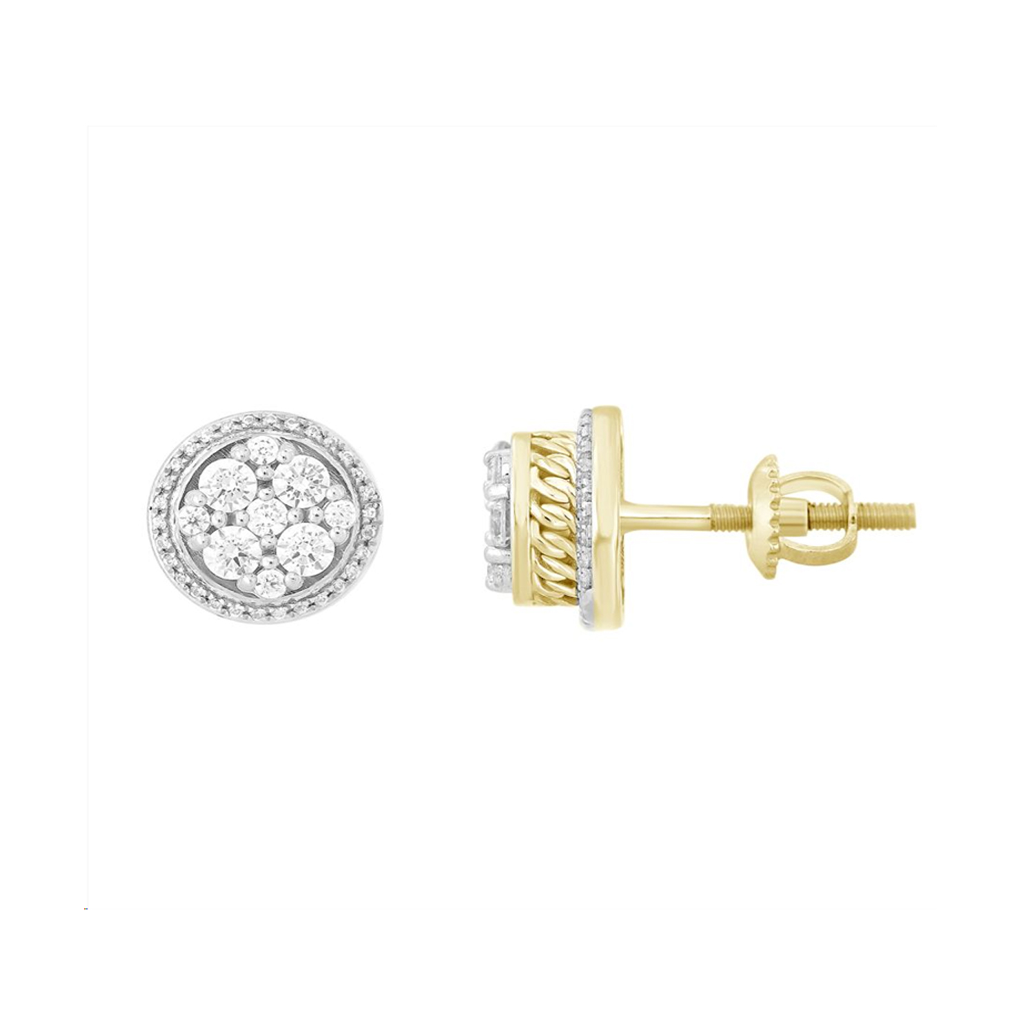 LADIES EARRINGS 1.00CT ROUND DIAMOND 10K YELLOW GOLD - Image 1