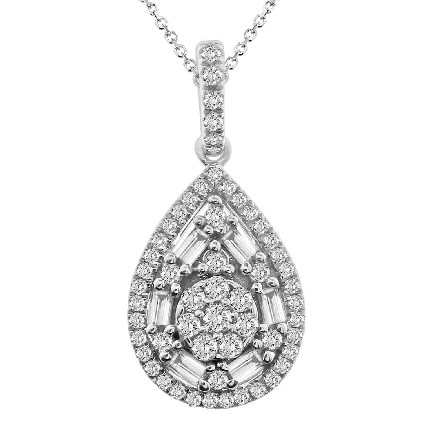 LADIES PENDANT 0.50CT ROUND/BAGUETTE DIAMOND 10K WHITE GOLD - Image 1