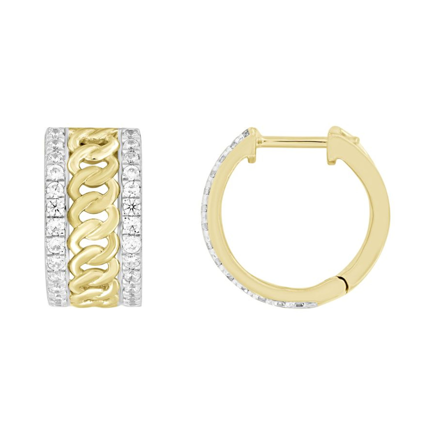 LADIES HOOP EARRINGS 0.50CT ROUND DIAMOND 10K YELLOW GOLD - Image 1